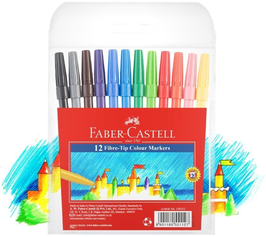 Faber-Castell Fibre Tip Koki Pens (12-Pack Assorted Colours)