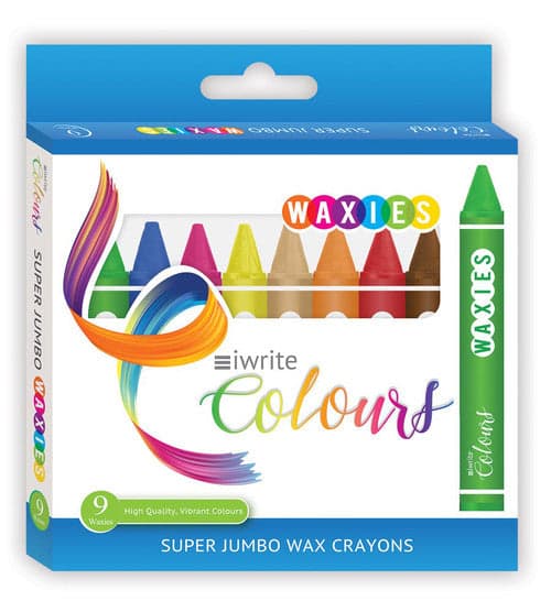 IWRITE WAXIES SUPER JUMBO WAX CRAYONS 9`S