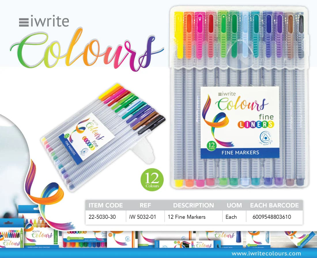 IWRITE COLOURS FINELINERS 12`s