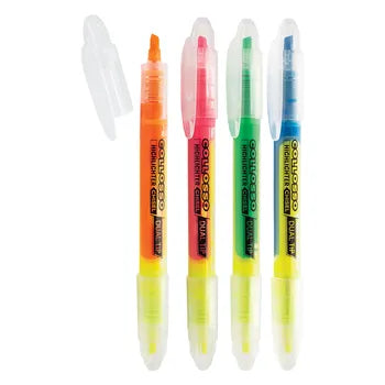Colosso Slim Dual Tip Highlighters (Wallet of 4 Assorted Colours)